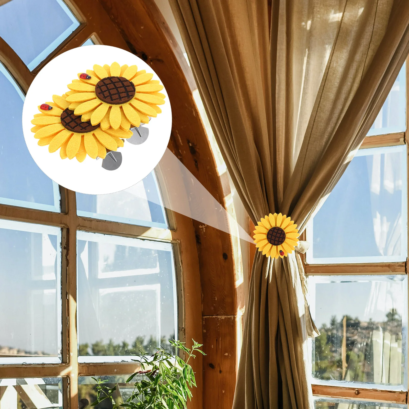 

2Pcs Sturdy Sunflower Curtain Tieback Clip Easy to Fix Thin Curtains Yarns Gift Idea Yellow Curtain Binding Clip