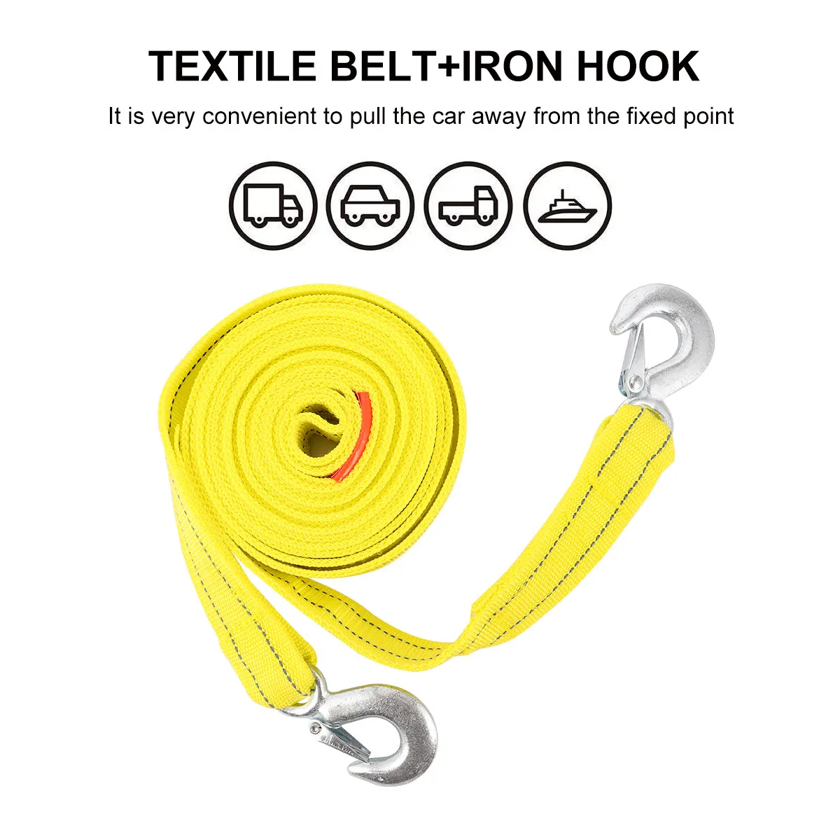 5 Meter Heavy Duty Trailer Strap Car Tow Rope Polyester Material U Shaped Hooks Strong Vibration Reduction Safe Towing
