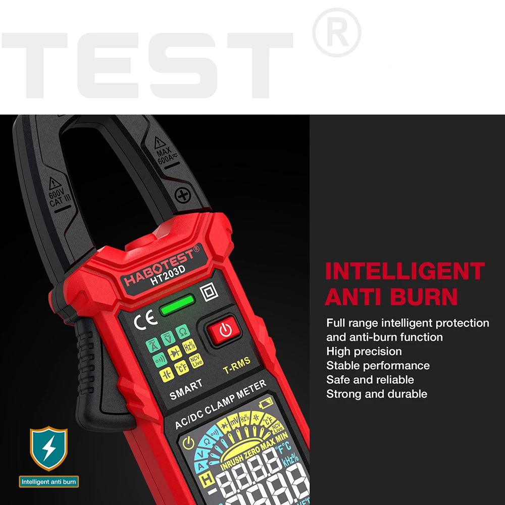 HABOTEST 디지털 클램프 계량기 멀티미터, AC 전류 및 600A AC/DC 전압 테스터, 앰프 연속성 Hz 테스터 전압기, HT203D