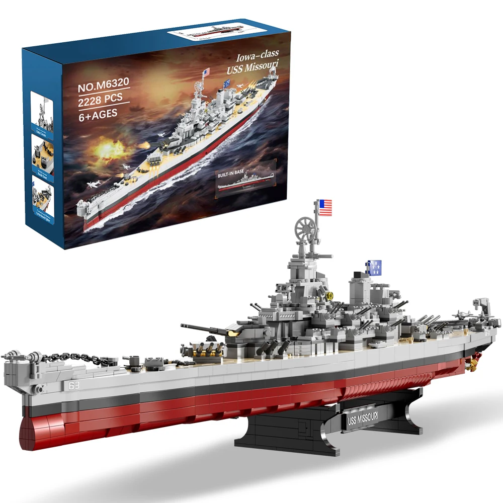 2228 Uds. Kit de bloques de construcción de acorazado USS Missouri, kit de bloques de construcción de modelo de acorazado grande, colección de buques de guerra para adultos, entusiastas