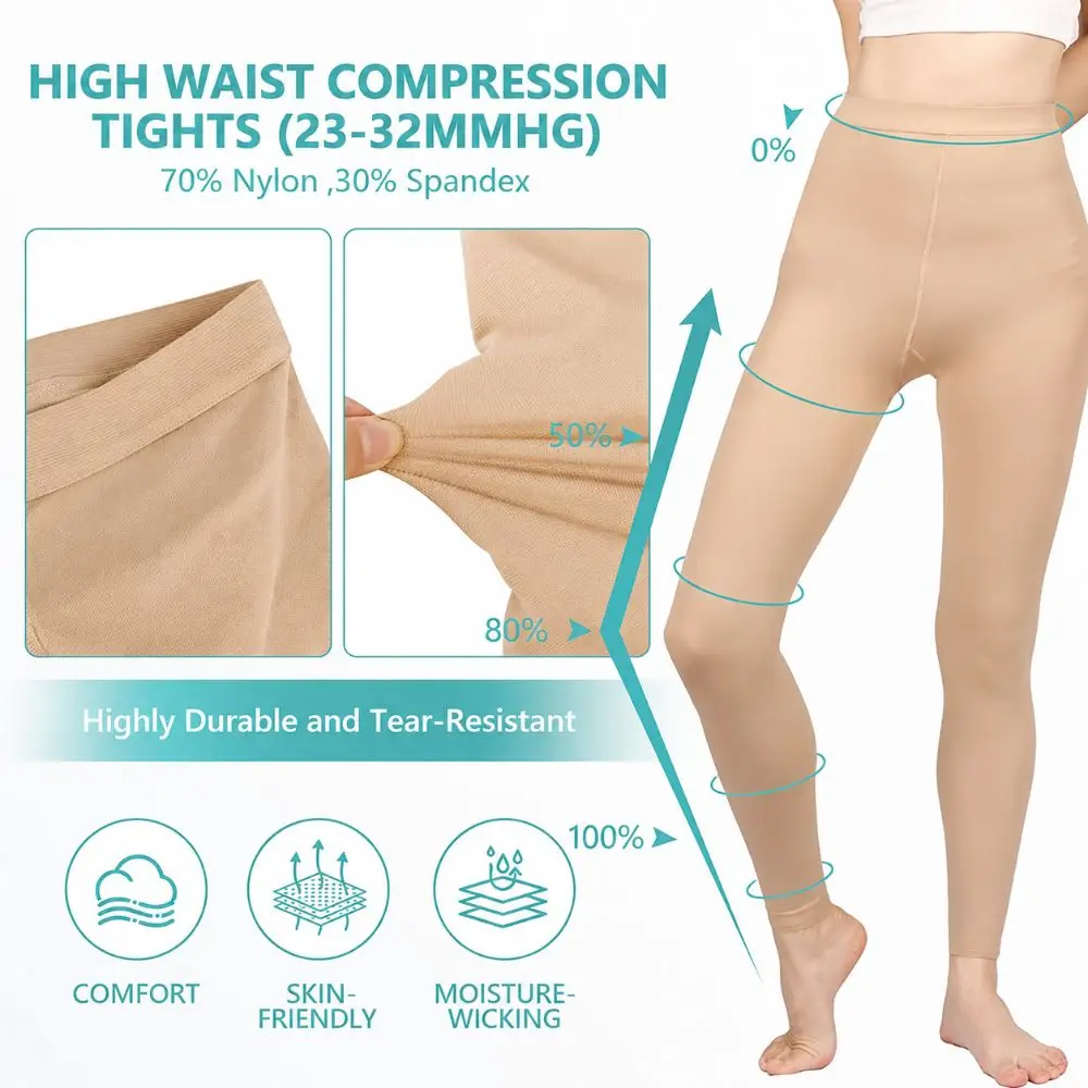 New 20-30mmHg Compression Stockings S-XXL Footless Graduated Support Hosiery Black Beige Footless Thigh Sleeves
