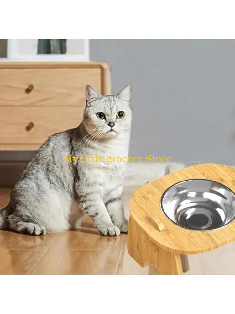 D5BD Pet Raised Feeder + Waterer Stainless Steel Bowl Anti-Leak Water Fountain 2 in 1 Pet Tableware Dog Water Feeder