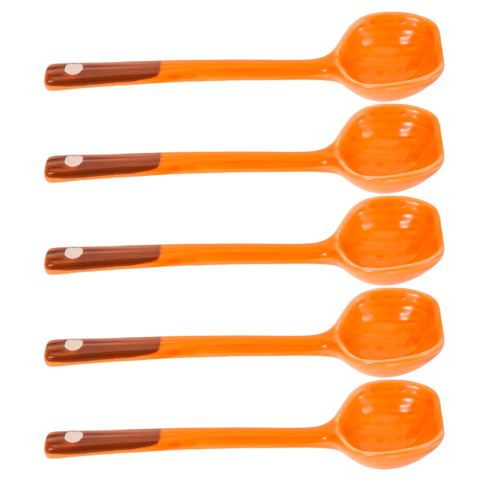 Juego de 5 cucharas de sopa con forma de calabaza, juego de cucharas pequeñas de cerámica, ideales para ramen, cocina asiática, degustación de postres, diversión en la cena de otoño