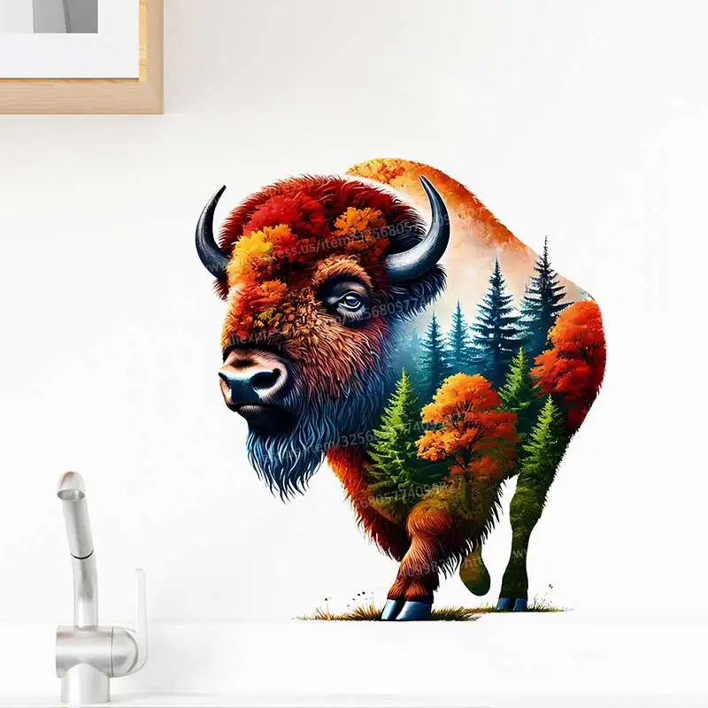 

Wild Animal Bison Art Wall Sticker Bathroom Toilet Decor Living Room Cabinet Refrigerator Home Decoration Decals Stickers S694