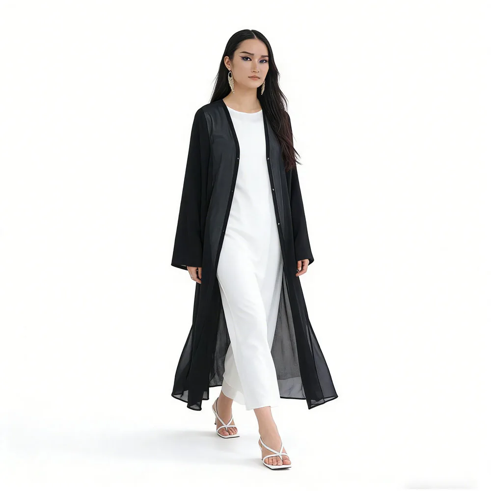 Ramadan Dubai Open Front Abaya Women Muslim Hijab Dress Set Chiffon Long Kimono Turkey Kaftan Marocain Femme Robe Arabic Casual