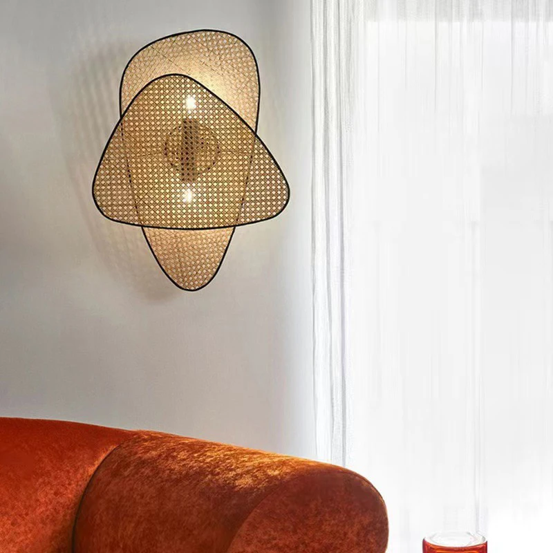 Japanese Wall Light Creative Personality Style Zen Antique Bedside Wall Lamp Rattan Woven Corridor Light