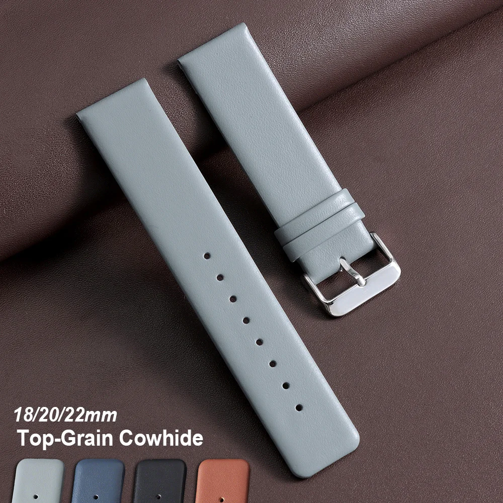 

Ultra-thin Soft Cowhide Leather Watch Straps 18mm 20mm 22mm Brown Black Blue Grey Leather Watch Band Men Women Bracelets