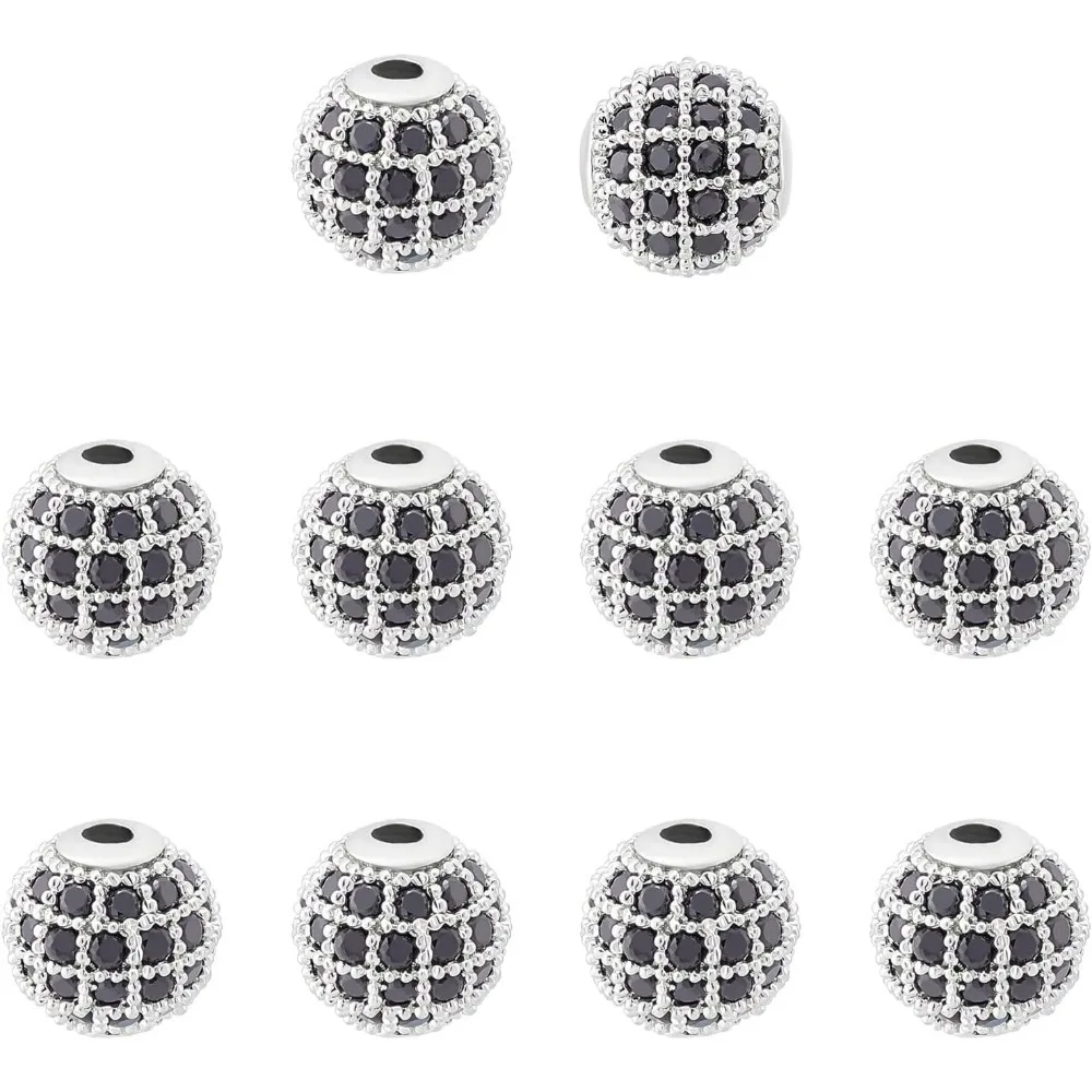 

10 Pcs 8mm Rack Plating Brass Cubic Zirconia Spacer Beads Micro Pave Cubic Zirconia Disco Ball Charms Round Spacer
