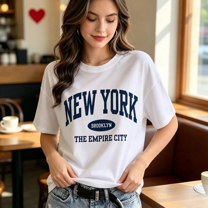 Women New York Brooklyn Graphic T-Shirt THE EMPIRE CITY Letter Print Top Modal Casual City Travel Daily Street Gift Shirt