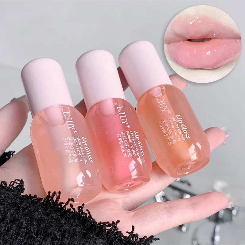 Moisturizing Crystal Jelly Lip Oil Clear Plumping Lips Coat for Lipstick Hydrating Lipgloss Tinted Lip Care Serum Fruit Lip Balm