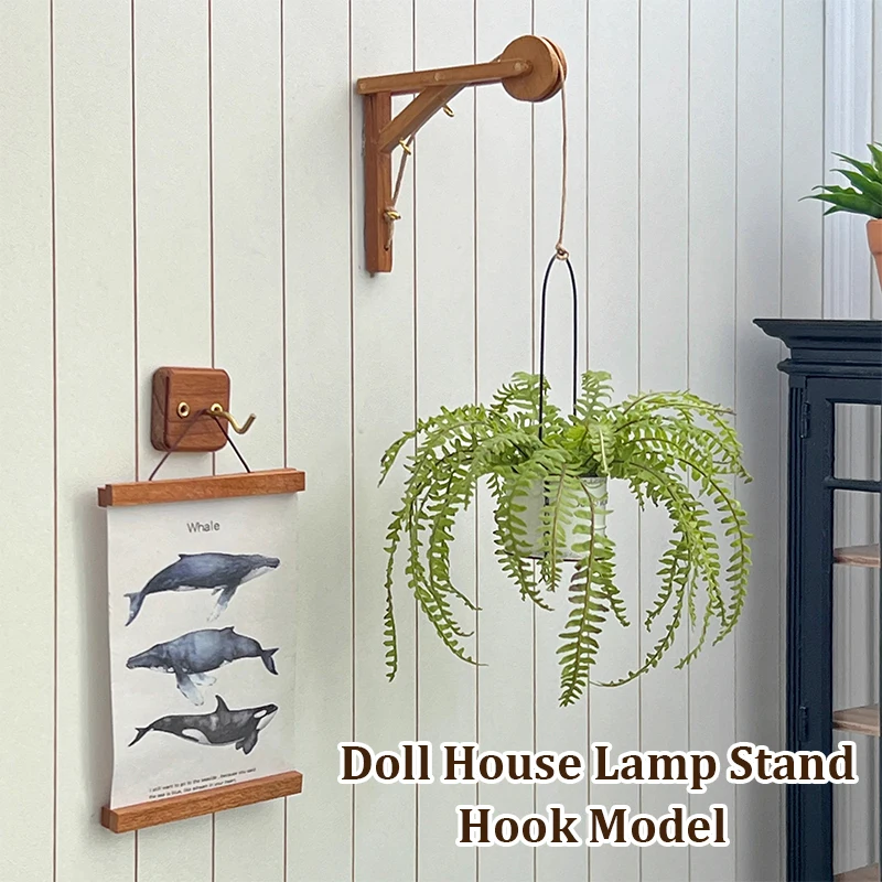 

1:6 Dollhouse Miniature Wooden Lamp Stand Hook Wall Hook Up Tiny Coat Hangers Light Stand Furniture Model Living Room Decor Toys