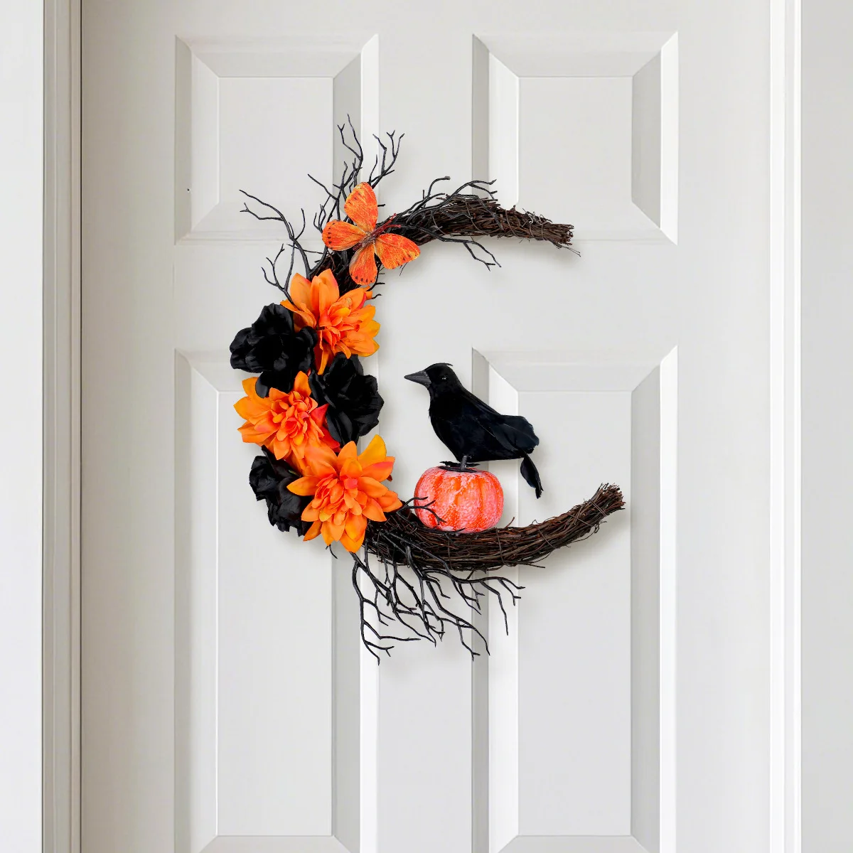 

Halloween Wreaths Black Crow Moon Wreath for Front Door Crescent Moon Wreath for Indoor Outdoor Party Wall Seasonal Decoration