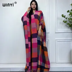 WINYI Retro plaid winter coat Middle East kaftan Pleated dress Africa Cardigan holiday cloak winter abaya women long down coat