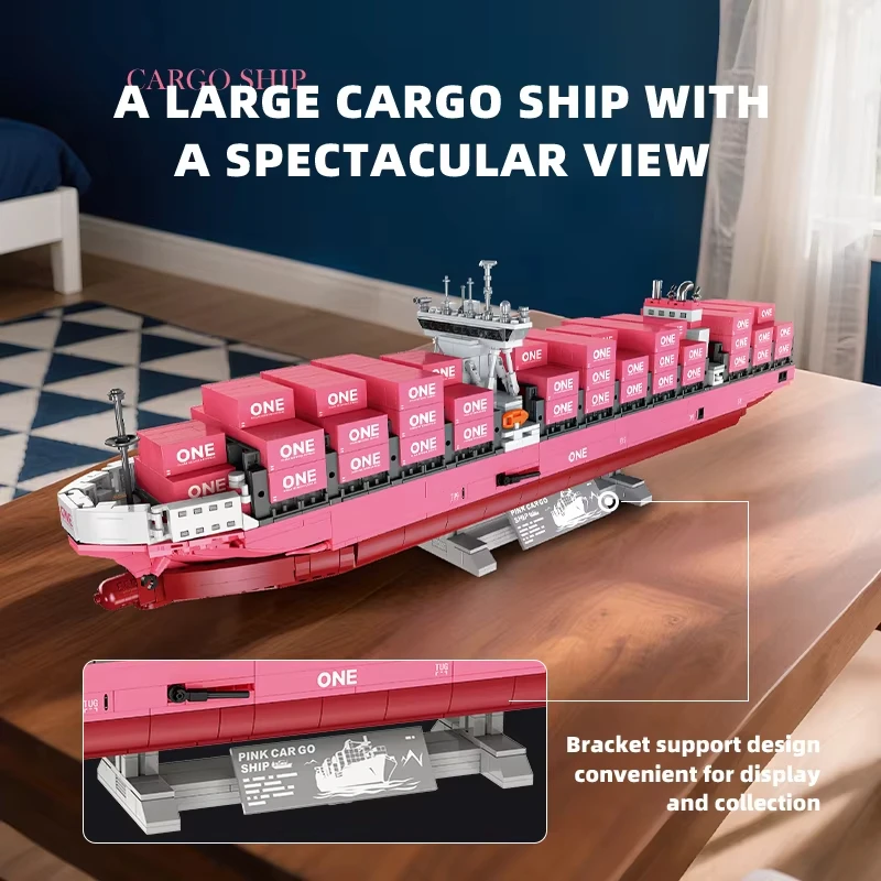 1446 Uds. Contenedor rosa creativo océano va un recipiente de transporte Kit de bloques de construcción barcos de carga modelo juegos de ladrillos juguete chico regalo MOC