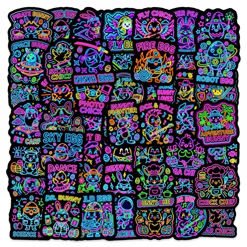 

10/30/50PCS Cartoon Neon Happy Animals Sticky PVC Sticker DIY Laptop Luggage Skateboard Decoration Scrapbooking for Kids