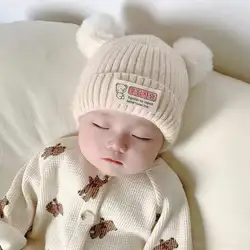 Autumn Winter Baby Hat for Girls Beanie Bonnet Kids Cute Pompoms Knit Hats Solid Newborn Accessories Warmer Stuff Toddler Cap