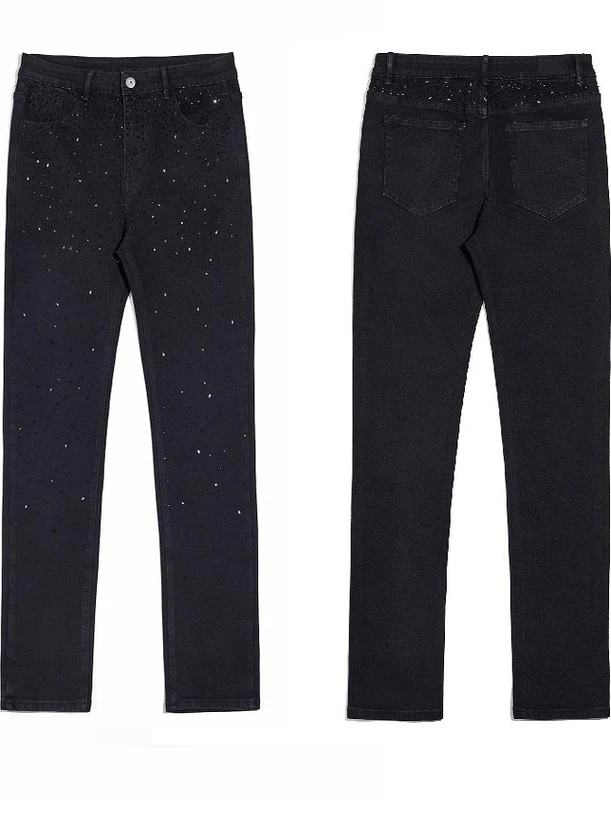 

Slim Fit Men's Jeans Trendy Brand Star Drill Embellished Elastic Black Casual Pants Spring Autumn Versatile Comfortable Cotto...