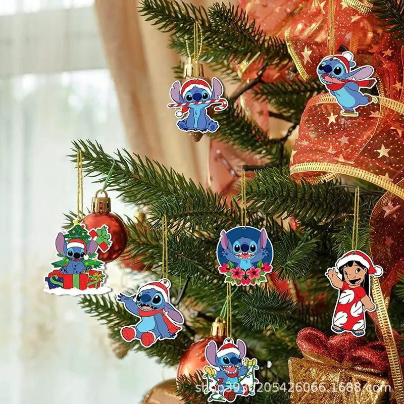 Hot 12pcs/set Disney Stitch Anime Figure Christmas Tree Ornaments Pendant Doll Hanging Decor Christmas Home Party Supplies Gift