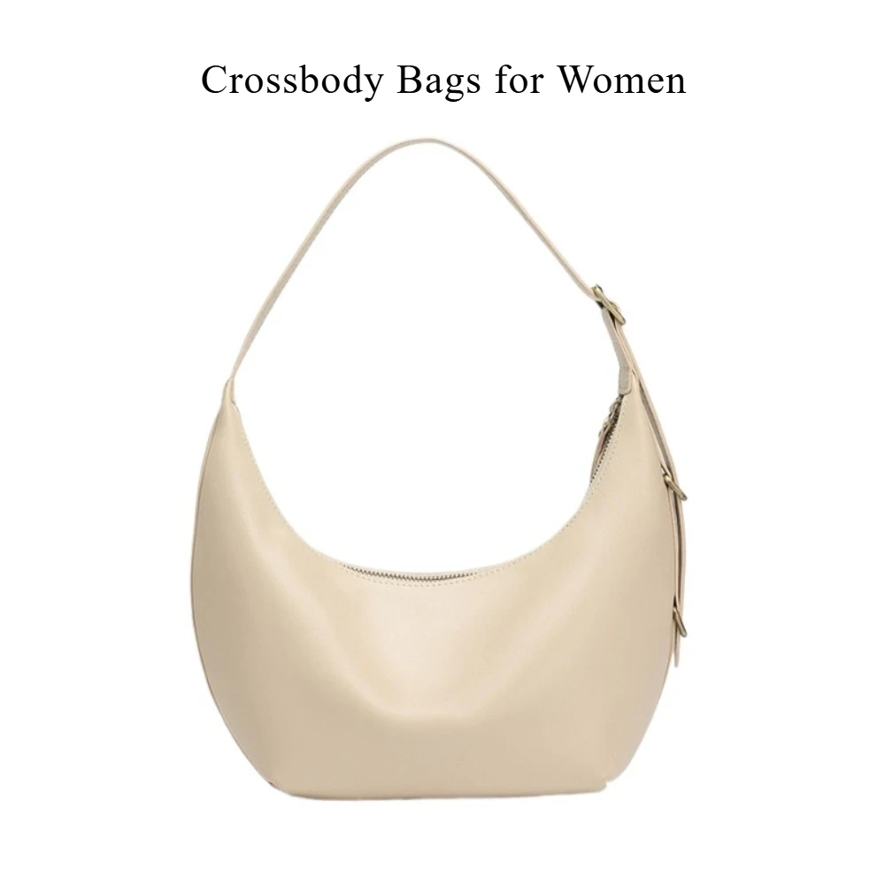 Women Wax Leather Crescent Bag Simple Versatile Genuine Leather Underarm Crossbody Bags for Daily Dating Shopping Commuting