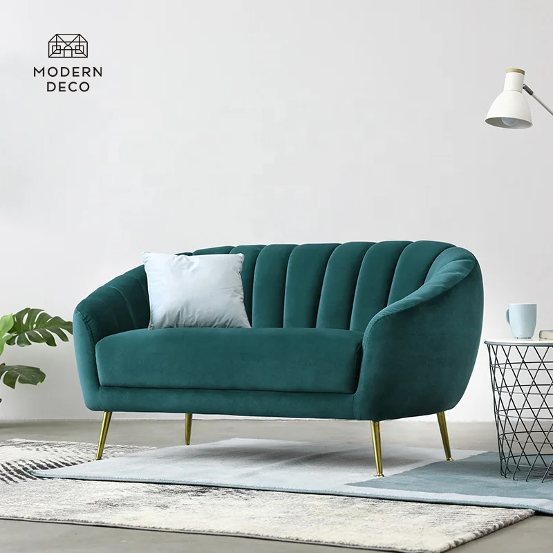 Modern Custom Boucle Living Room 2 Seater Round Grey Green pink Velvet Curved Sofa
