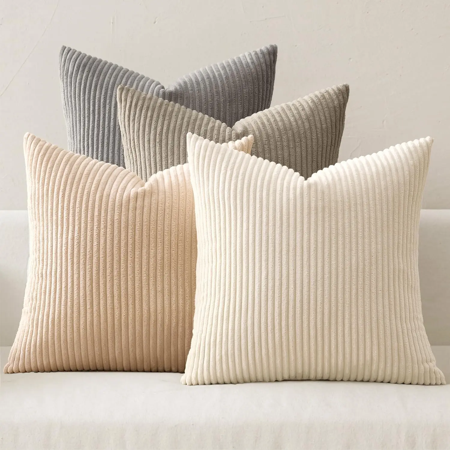 Boho Farmhouse Neutral Cream Throw Pillow Covers 20x20 Inch Set of 4 Mordern Nordic Cushion Covers Soft Corduroy Spring Home Dec