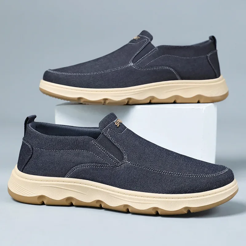 Zapatillas de deporte para hombre, mocasines informales de otoño con punta redonda, cómodos y ligeros, suela gruesa, zapatos de lona antideslizantes para conducir