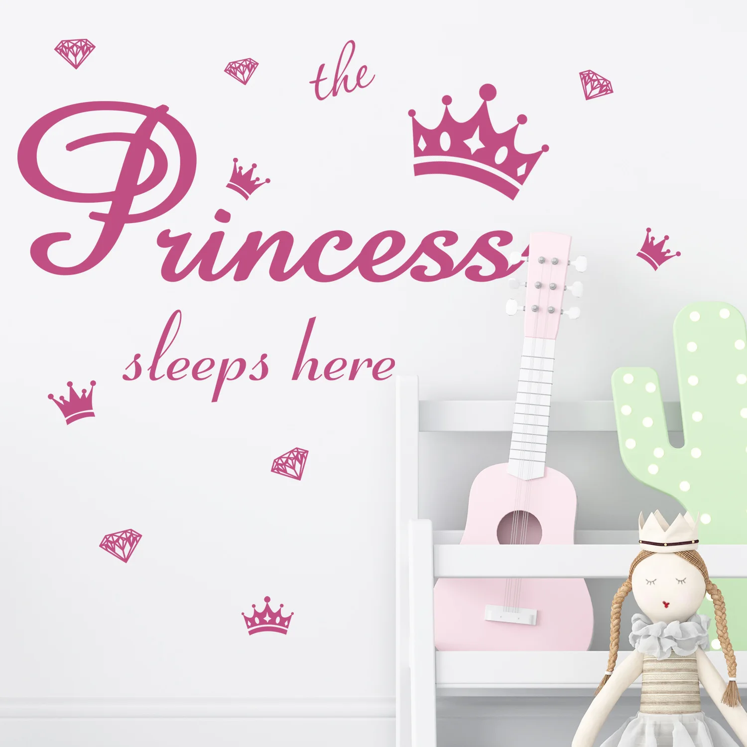 Kronen-Diamant-Wandaufkleber Prinzessin Schlafet Hier Wandsticker Abnehmbare DIY Wandbilder Vinyl-Aufkleber für Mädchenzimmer Wohnzimmer – Detail 5