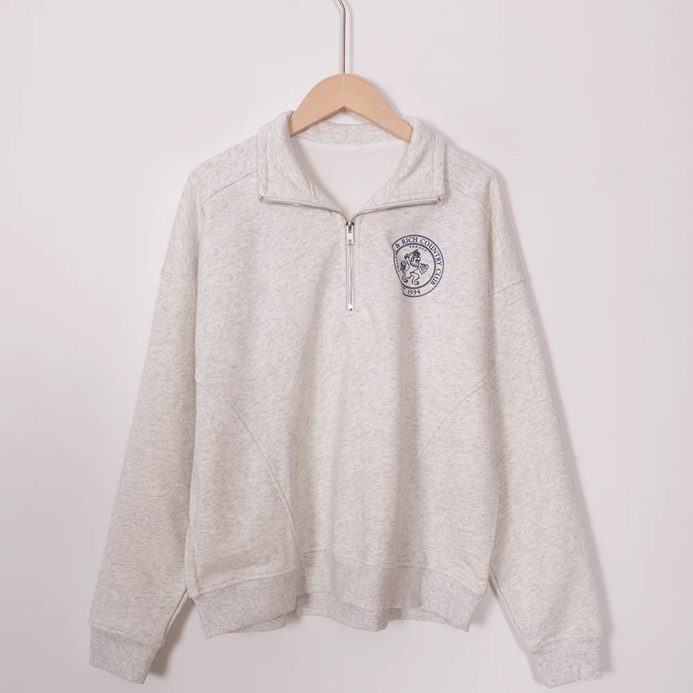 LISM 2025 Club Letter Graphic Print Sweatshirt Women Turn-Down Collar Long Sleeve Sporty Female Pullover Vintage Casual Lady Top