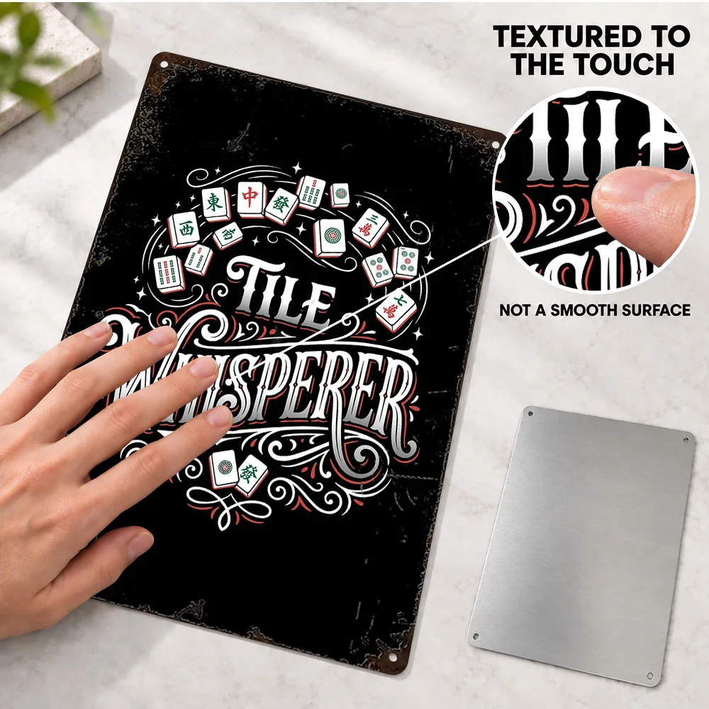 Tile Whisperer Mahjong Typography Design Printed Poster Bold Lettering Studio Wall Art Personalized Aluminum Metal Sign Fan Gift