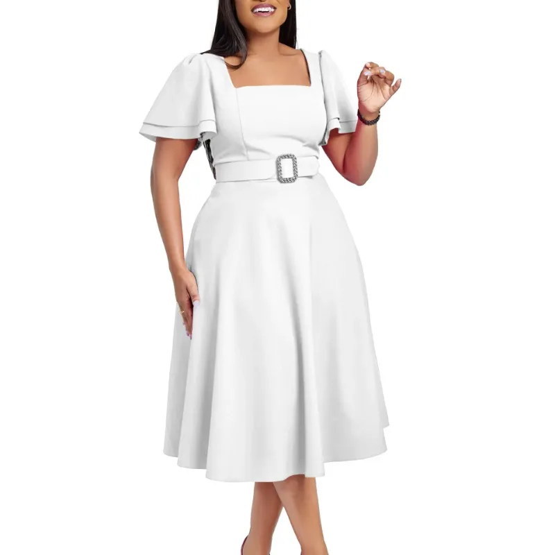 

for Evening Party Elegant Spring Short Sleeve Polyester Midi Dress Dashiki African Clothes Women