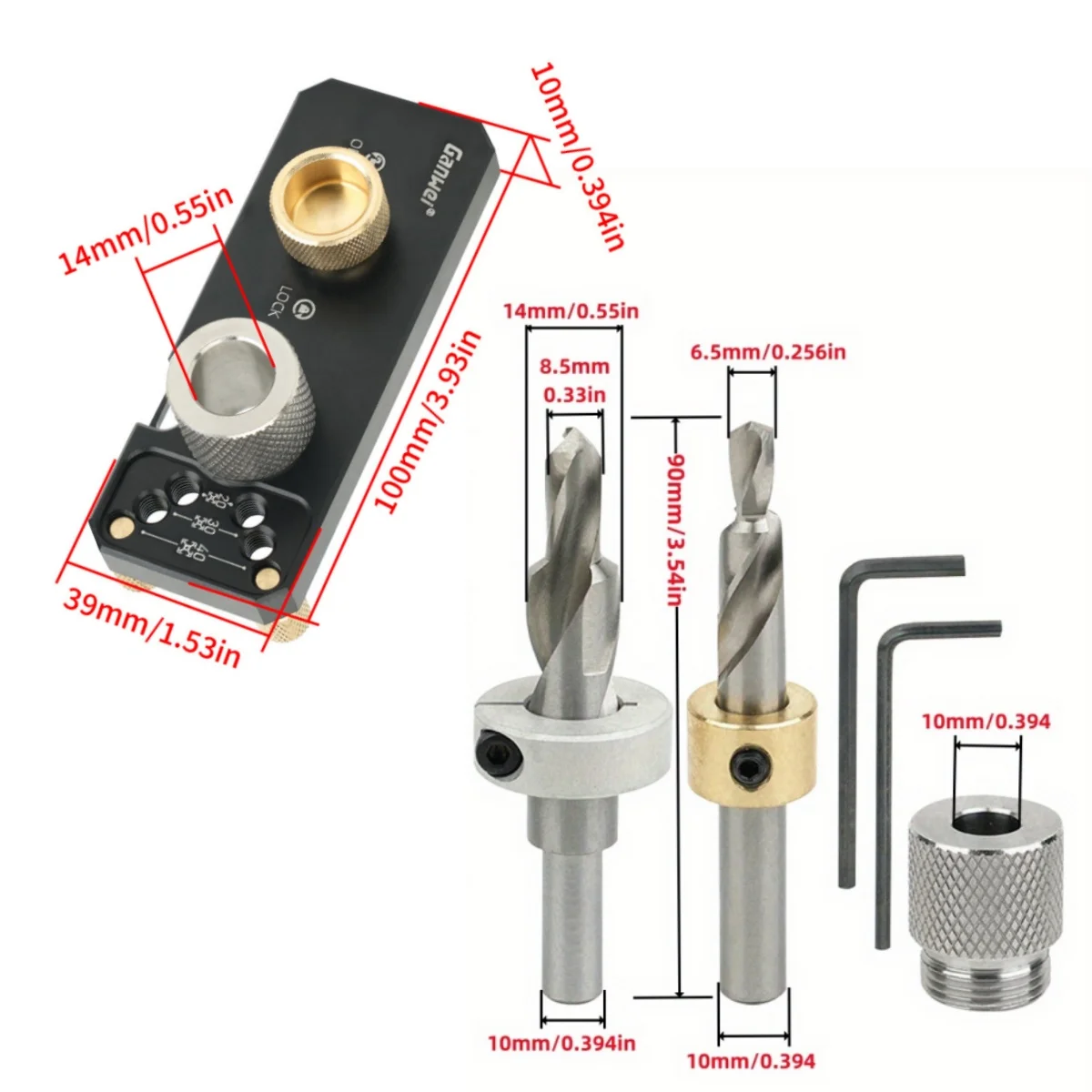 Aluminum Profile Track Drill Guide with Sliders and M10 Countersunk Step Drill, Vertical Puncher for 20#30#40# Aluminum Profiles