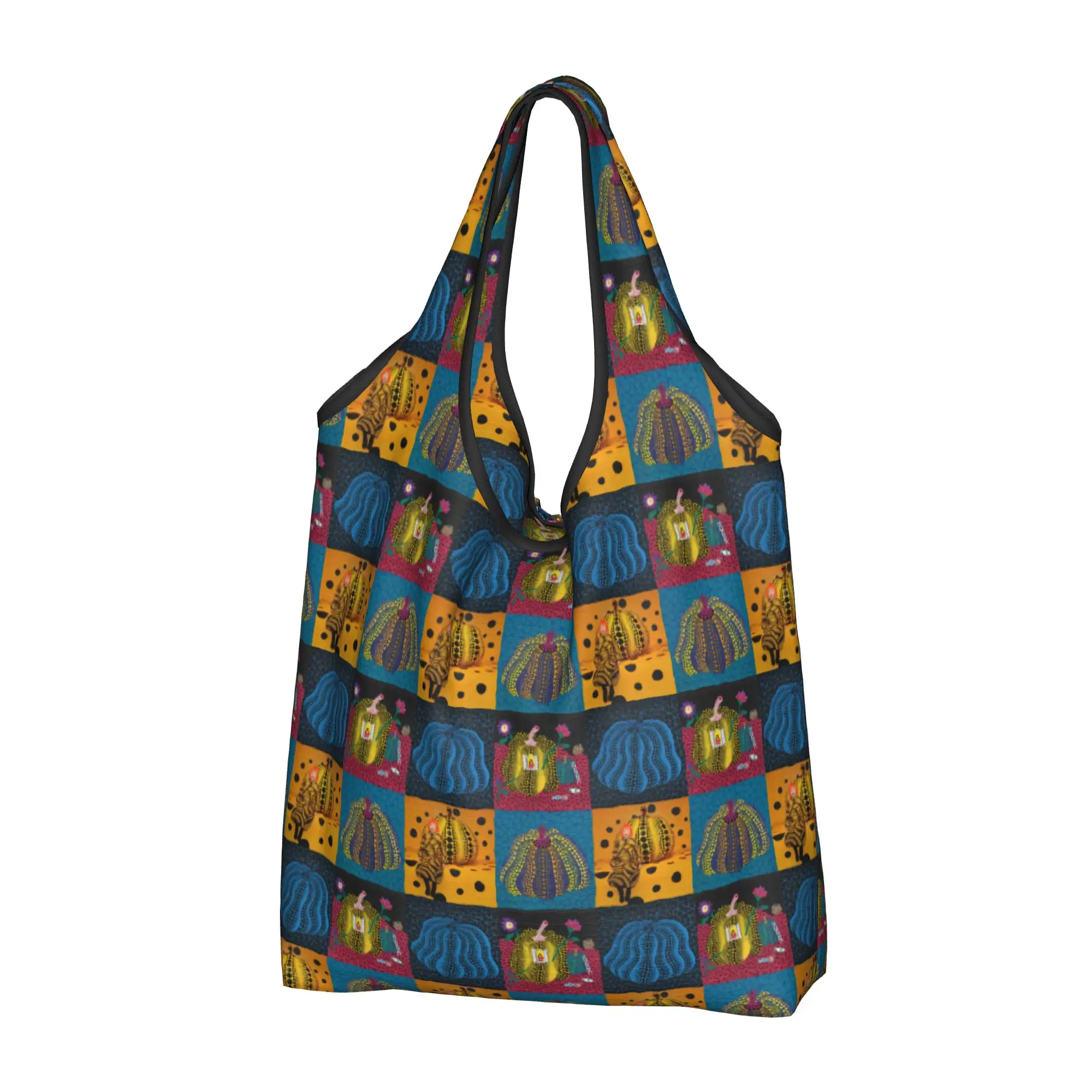 Reusable Yayoi Kusama Collage of Pumpkin Shopping Bag Women Tote Bag Portable  Groceries Shopper Bags