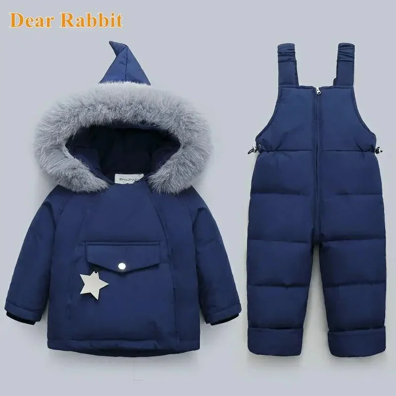 

Children Winter Down Jacket + jumpsuit 2pcs Kids Toddler Girl Boy Clothes coat pants Suit Warm parka Baby Overalls Clothing Sets