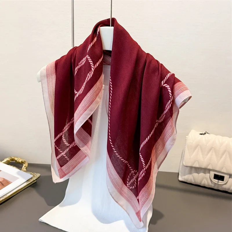 

Luxury Print Square Scarf For Women Cotton Linen Feeling Neck Scarf Shawl Warp Elegant Neckerchief Bandanas Hijab