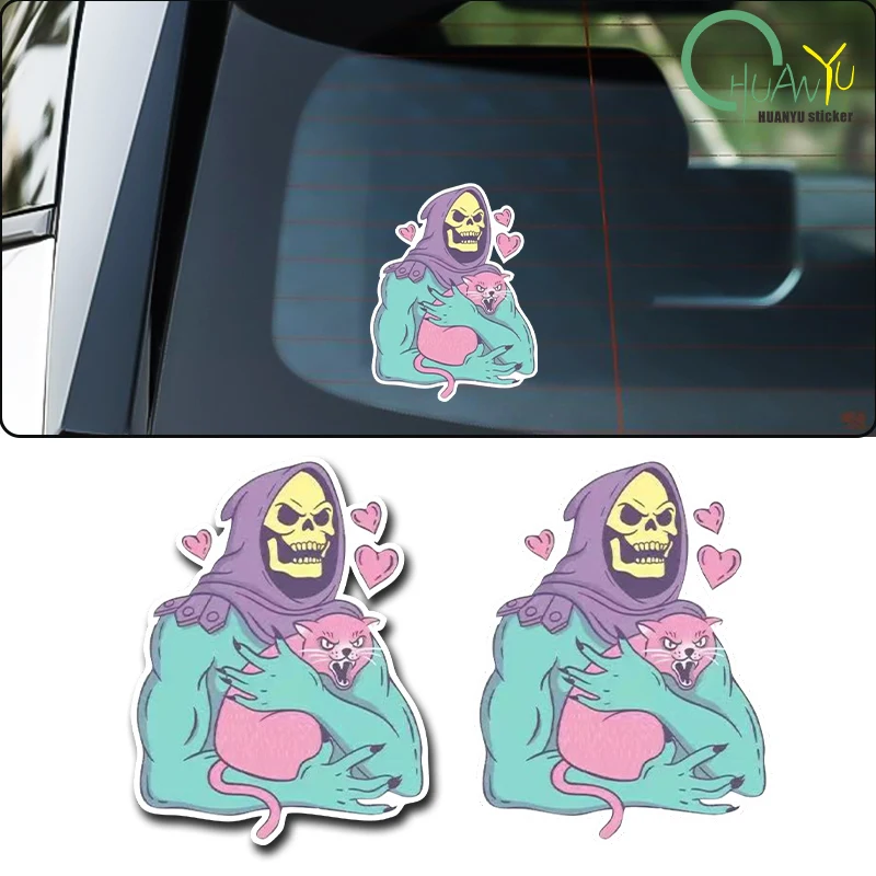 Personality creative skeleton and cat car tailgate glass side window exterior decoration car motorcycle sticker