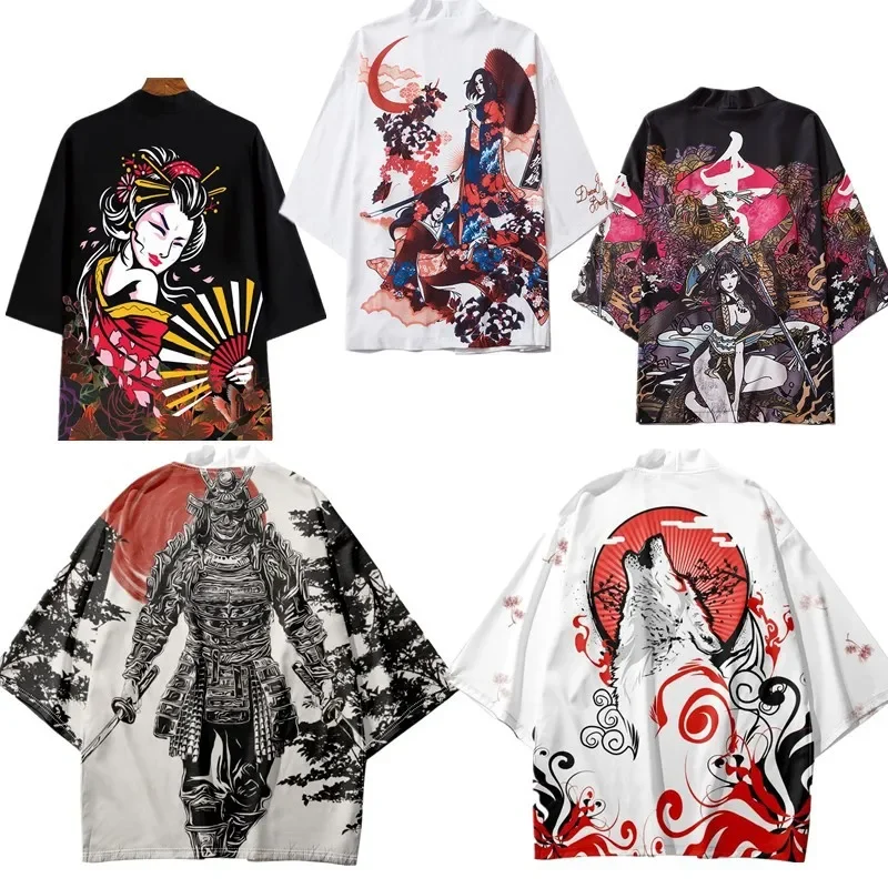 

New Summer Ukiyoe Japanese Harajuku Kimono Cape Feather Robe 3D Digital Printed Cardigan man clothing tops