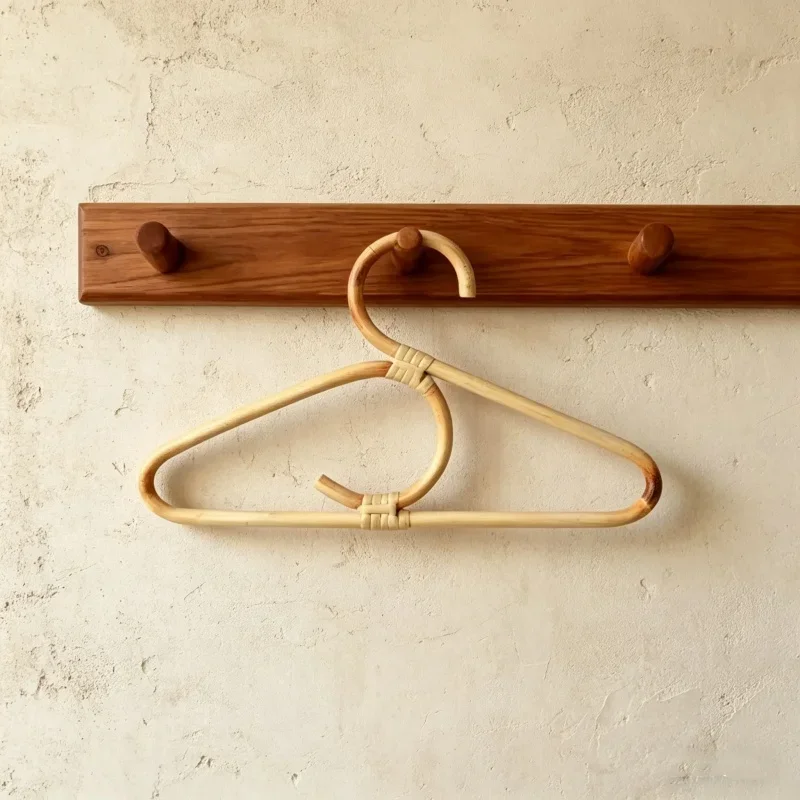 

1pc Natural Rattan Kids Clothes Hanger Children Garments Organizer Rack Kids Room Clothing Storage Wardrobe Decor Accessory