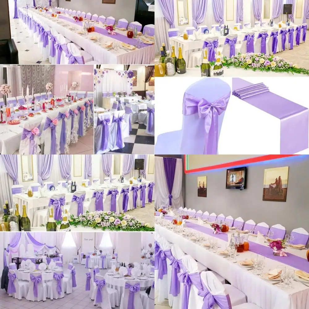 Fasce per sedie in raso color lavanda - Confezione da 100 fiocchi decorativi per matrimoni, feste e banchetti (7x108 pollici)