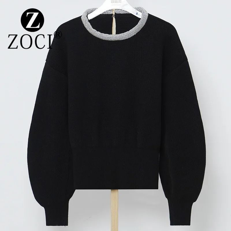 

[ZOCI] Wang Autumn Winter Clothing Chain Decoration Round Neck Knitted Sweater Pullover Waist