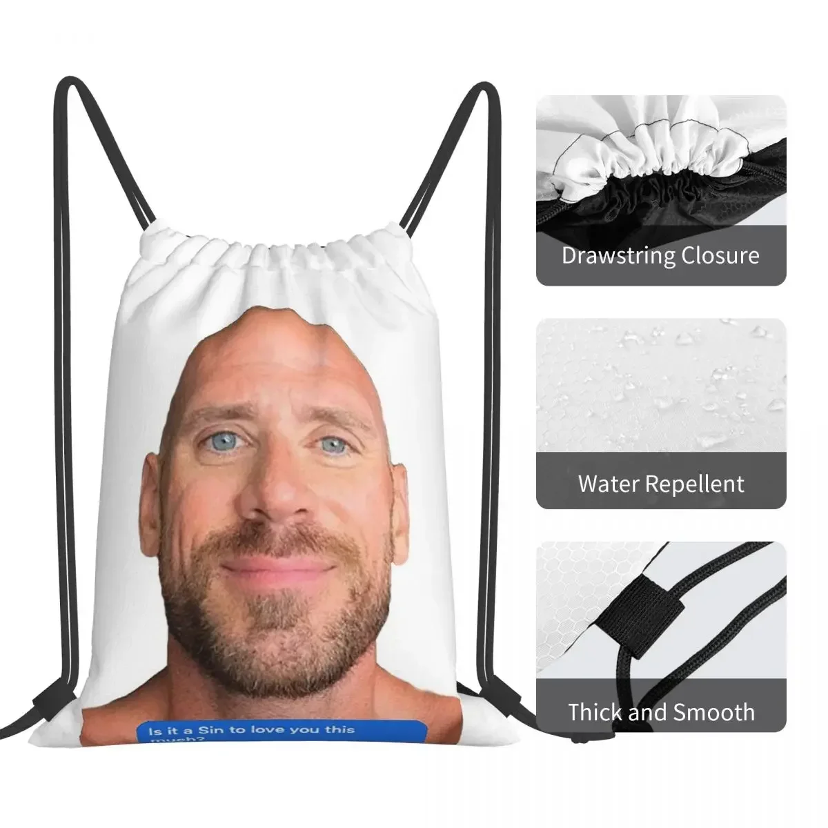 Johnny Sins-mochila de burbujas con texto coqueto, bolso con Cordón portátil, bolsa de almacenamiento con bolsillo, para viaje y escuela