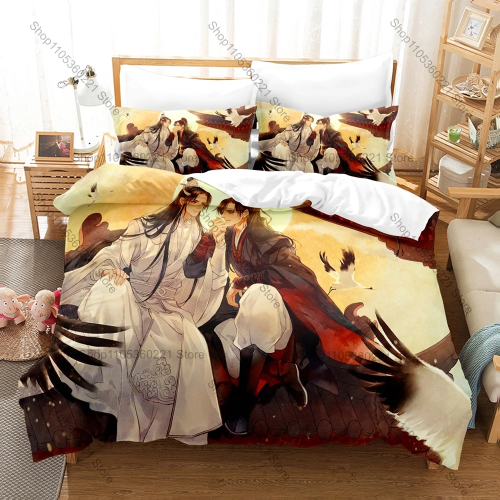Personality Mo Dao Zu Shi Anime Bedding Set New Printed Duvet Cover Set Bed Linen for Wei Ying Lan Zhan Fans Home Bedroom Decora