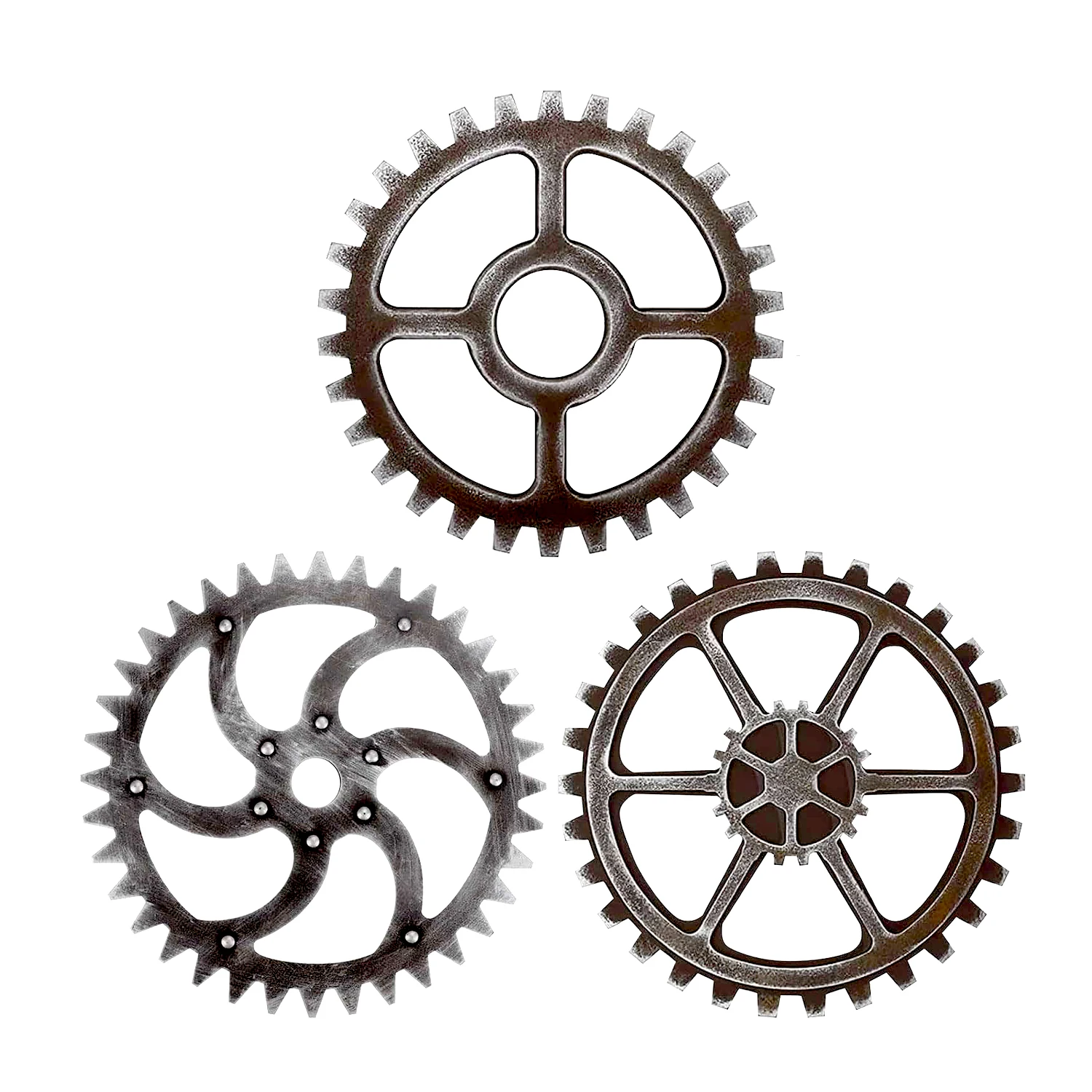 3 Pieces Wooden Industrial Steampunk Style Gear Wheel Wall Decoration 10 Inch Vintage Wooden Gear Combination Farmhouse Hanging