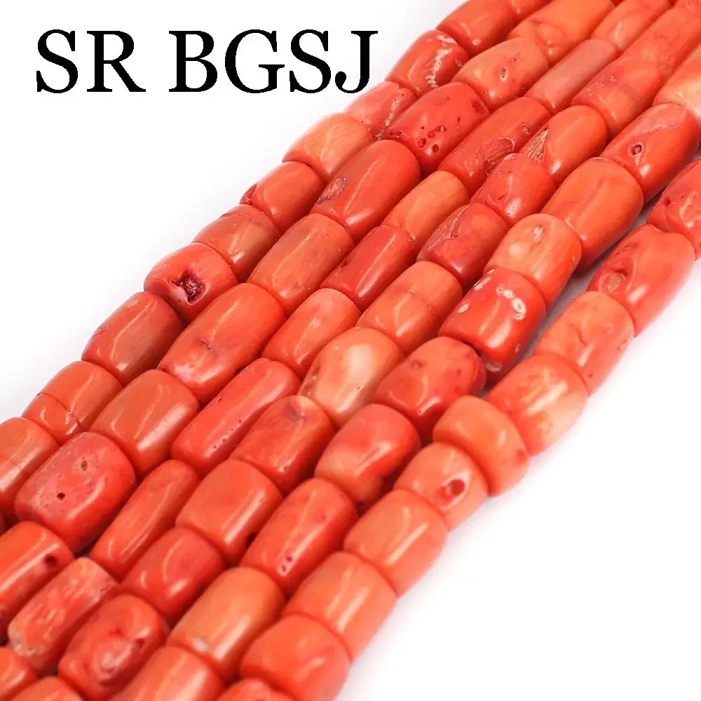 10-12mm  Real Freeform Column Orange Jewelry Making Gems Coral Beads 15inch