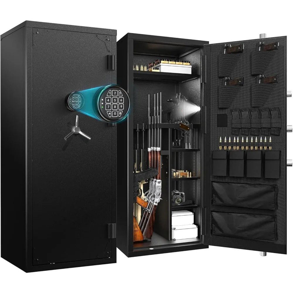 

Large Rifle Safe,30 Gun Safe for Rifle and Shotgun/Rifle Pistol Rack/Storage Pocket/Removable Shelf/Silent Mode/External Battery