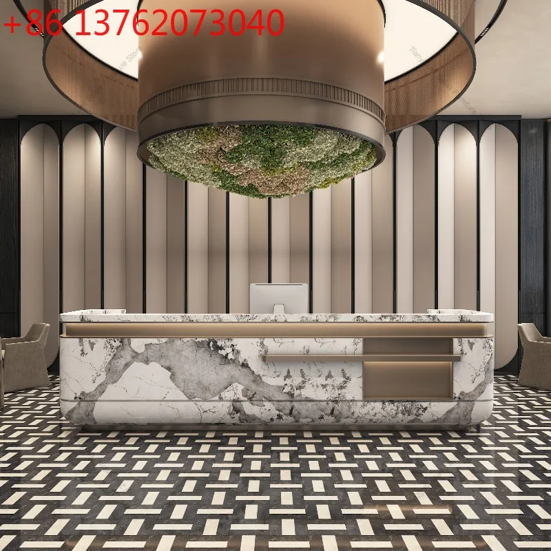 

Modern Minimalist Hotel Cashier Desk Nordic Luxury Beauty Salon Sintered Stone Reception Desk Creative Commercial Furniture