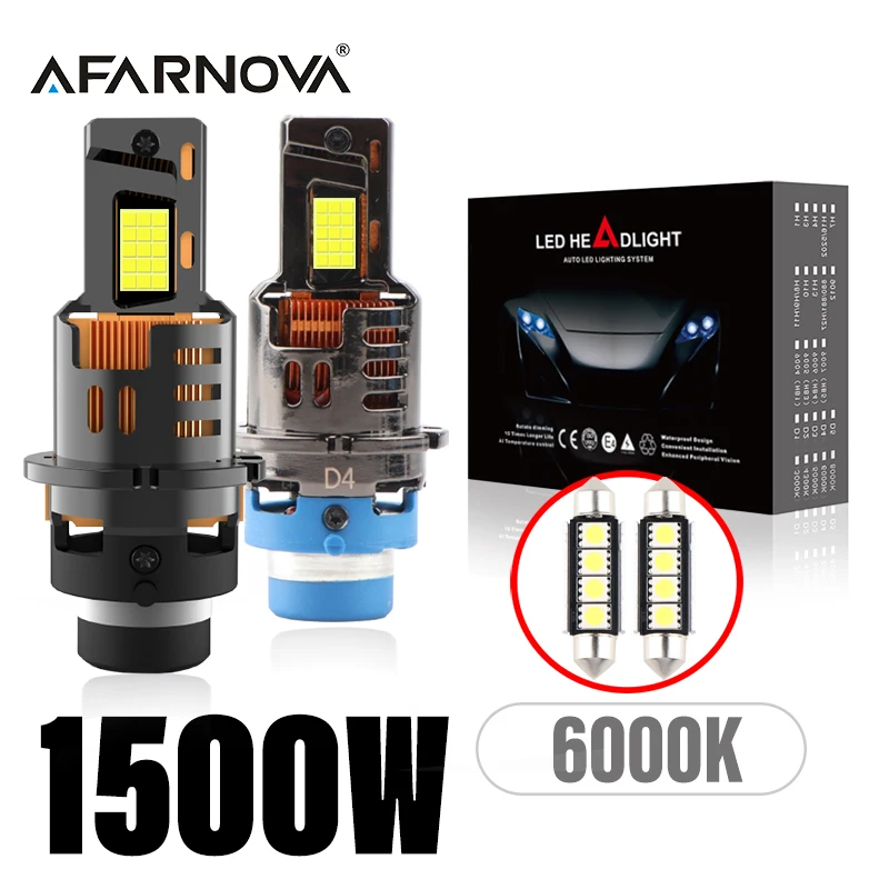 

1500W D2 D4 Светодиодная автомобильная фара Canbus LED D1S D3S Светодиодная ксеноновая лампа 1:1 Turbo D1R Светодиодная автомобильная лампа Авто освещение 6000K Plug and Play