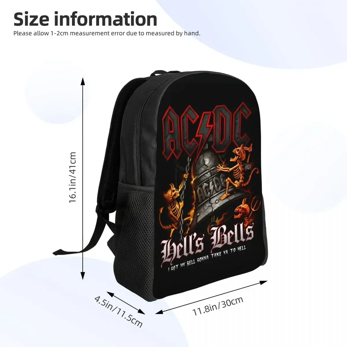 Hells Bells AC DC Backpacks for Women Men Water Resistant College School Vintage Rock Bag Printing Bookbags
