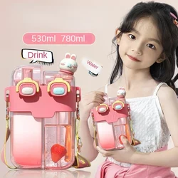 GIAVOS Cute Separated Water Cup with Two Mouth Straw Water Bottle Keep Drink Water Together Kid Kawaii Sport Travel Kettle Flask
