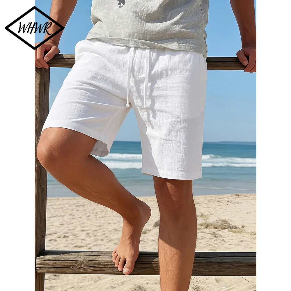 Men's Shorts Summer Lightweight Breathable Casual Beach Style Shorts Basic Solid Color Drawstring Elastic Waist Loose Shorts