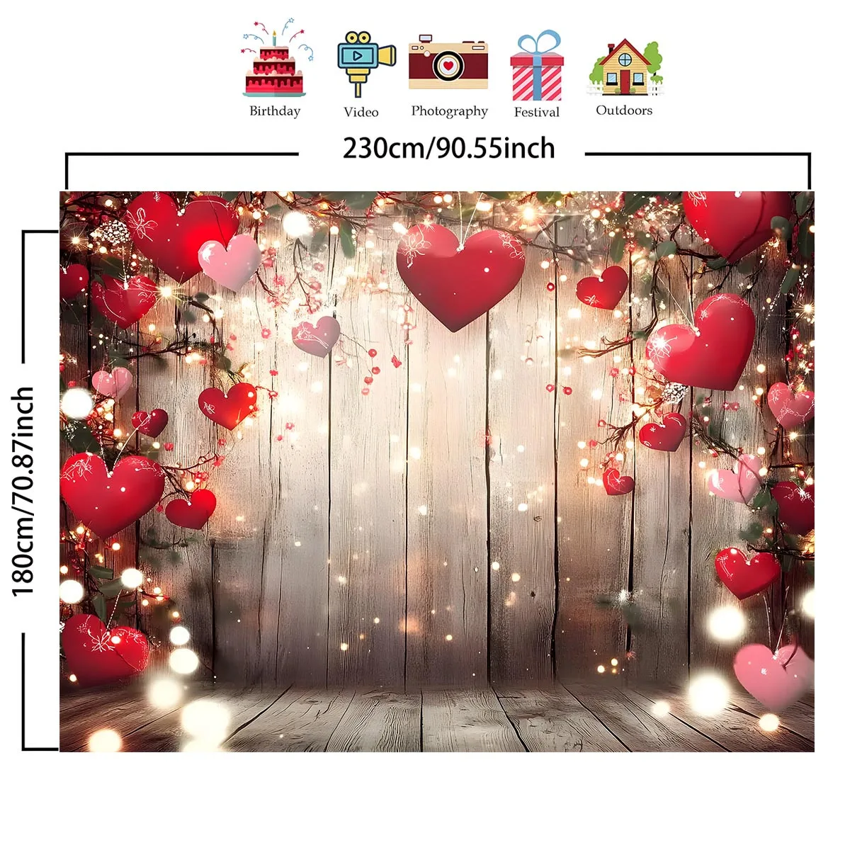 VIKAMA Valentine's Day Background Banner - Romantic Hearts And Floral Designs, An Easy-To-Use Indoor/Outdoor Decoration